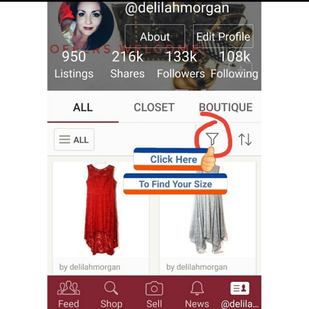 FIND UR SIZE Using the Filter Icon